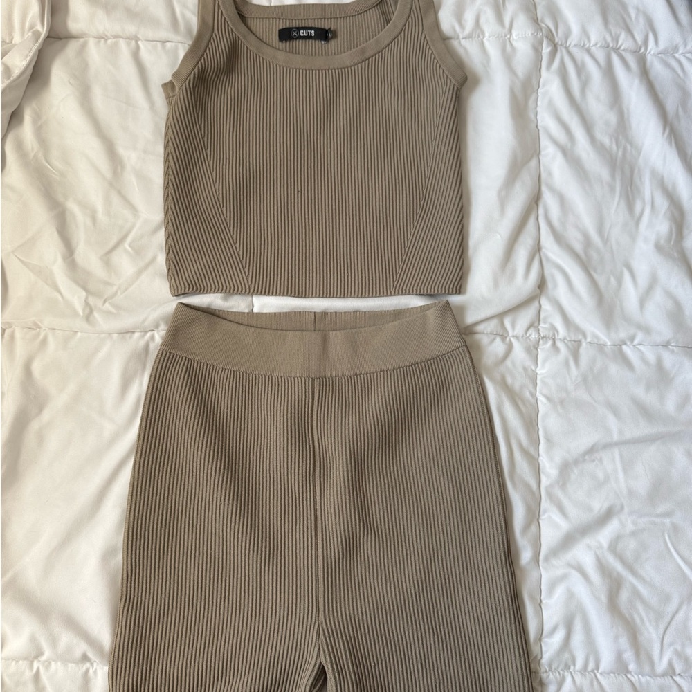 Cuts Ribbed Tank Top and Shorts Set